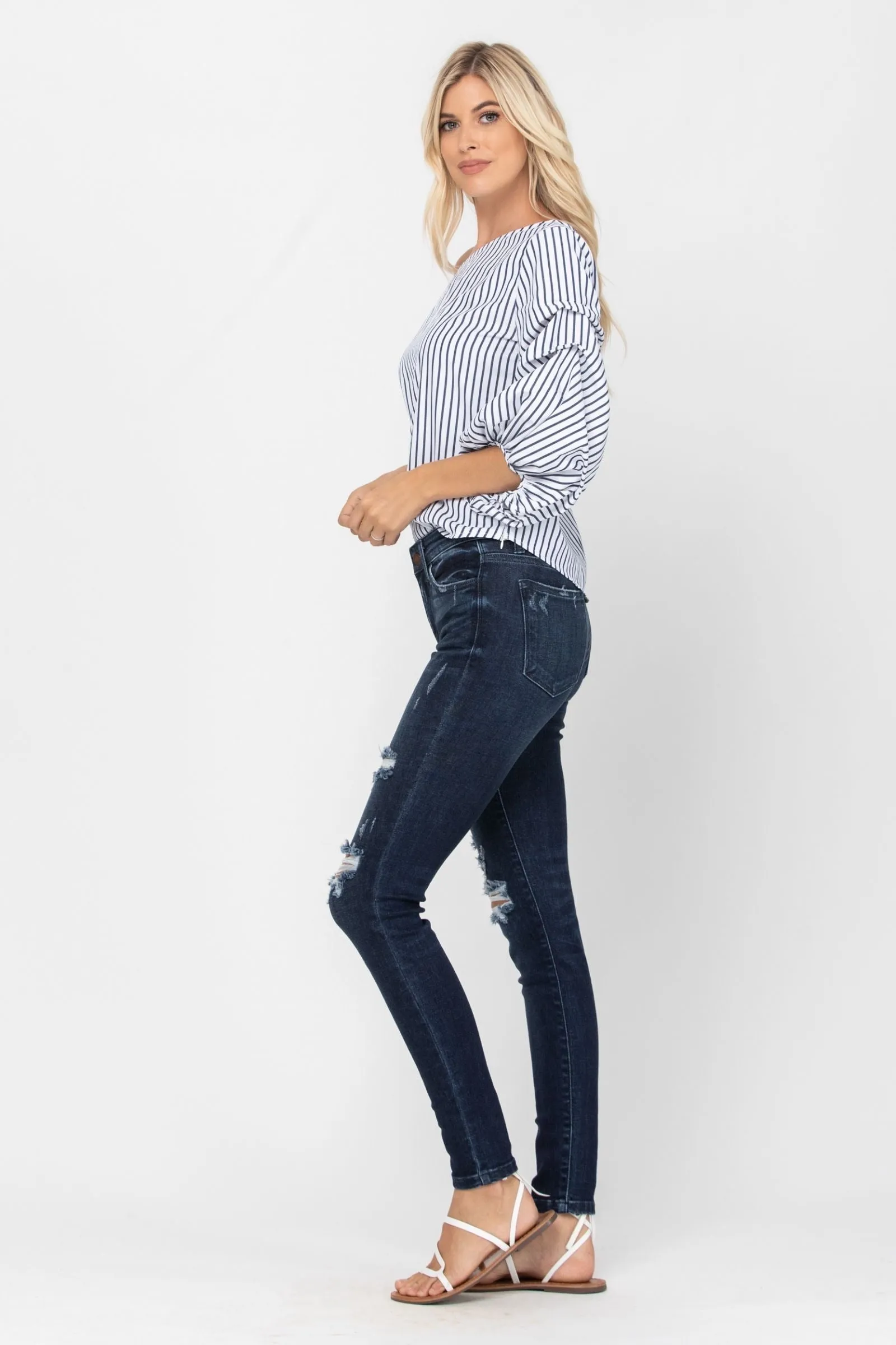 1 & 5 ONLY Judy Blue: Damsel in Distress - Dark Wash Skinny Jeans