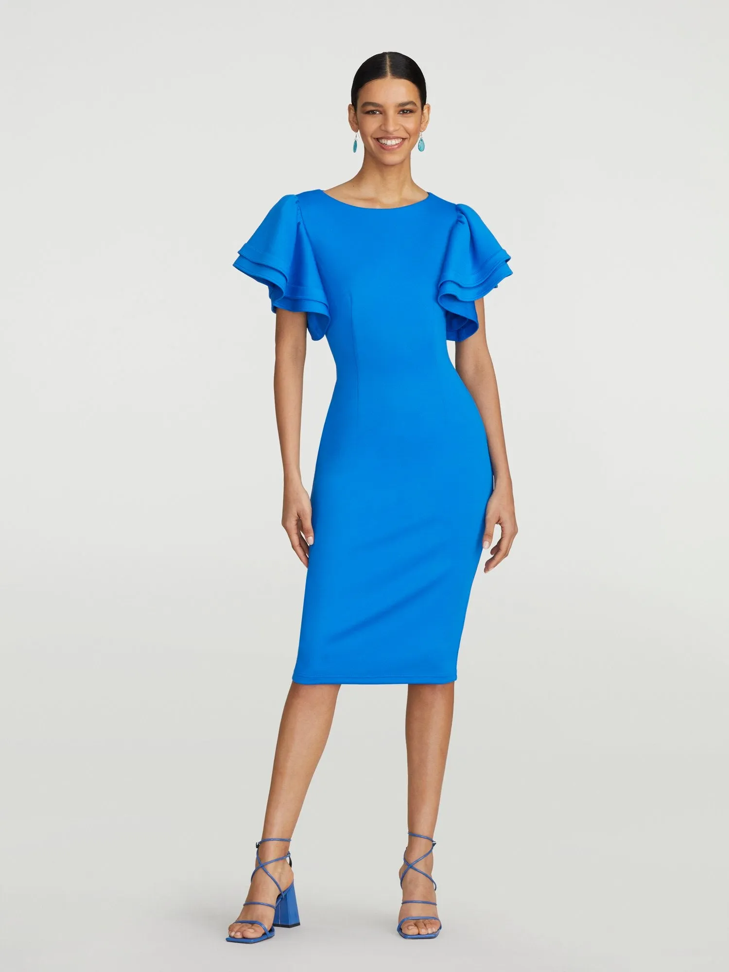 Abril Ruffle-Sleeve Sheath Dress