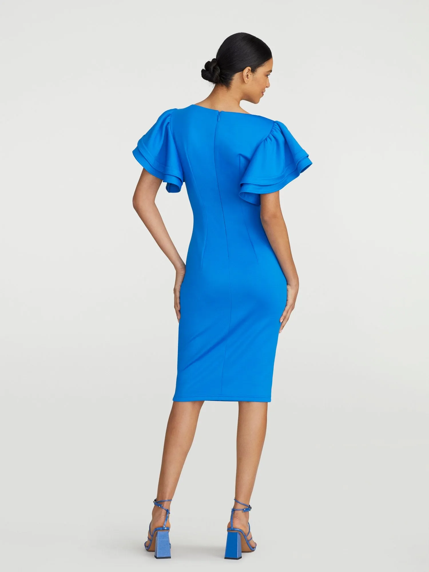 Abril Ruffle-Sleeve Sheath Dress