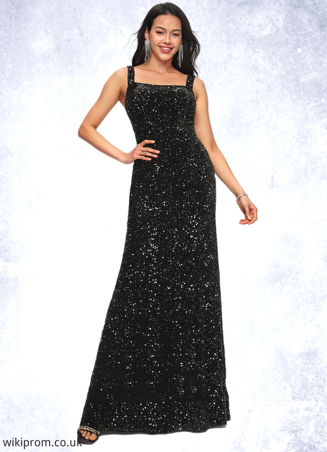 Anne Sheath/Column Scoop Floor-Length Sequin Prom Dresses SWKP0022228