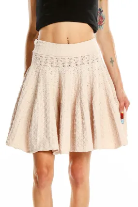 Beige Lace Flared Mini Skirt