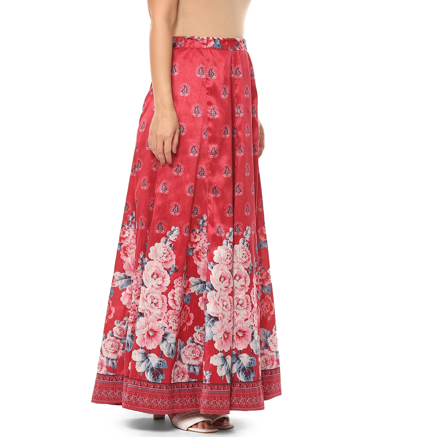 BIBA Women Printed Flared Mix and Match(MNMSKIRTS/T18383_RED_L)