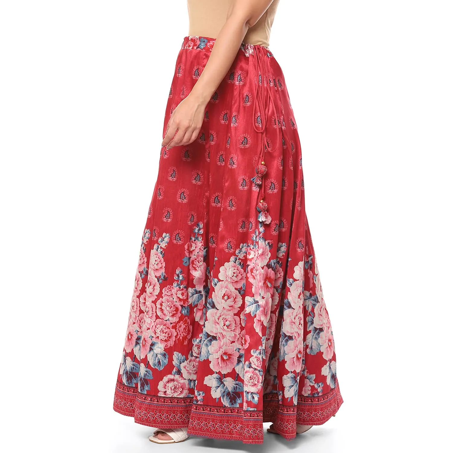 BIBA Women Printed Flared Mix and Match(MNMSKIRTS/T18383_RED_L)