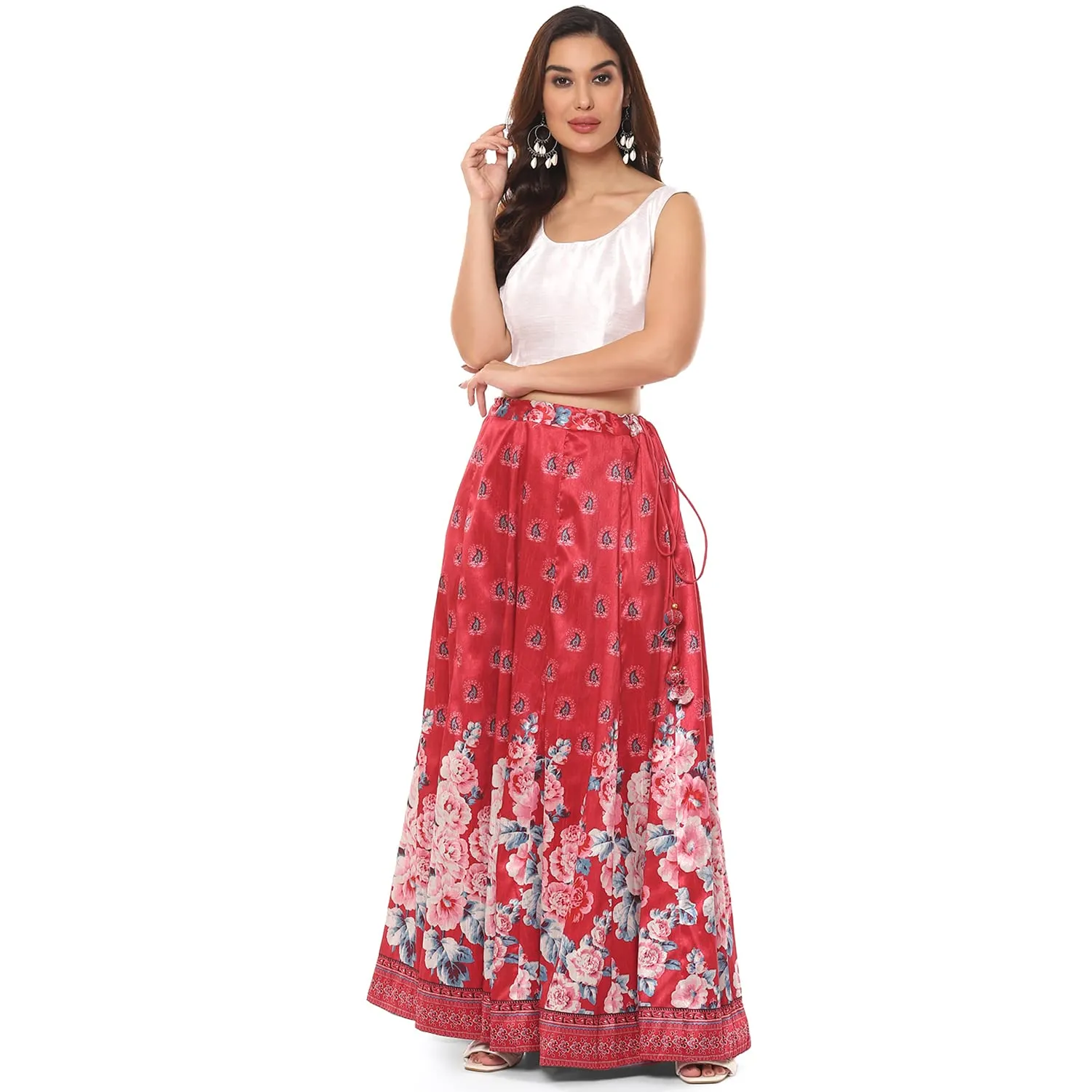 BIBA Women Printed Flared Mix and Match(MNMSKIRTS/T18383_RED_L)