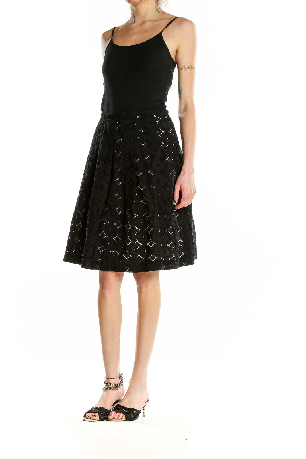 Black Eyelet Lace A-Line Skirt