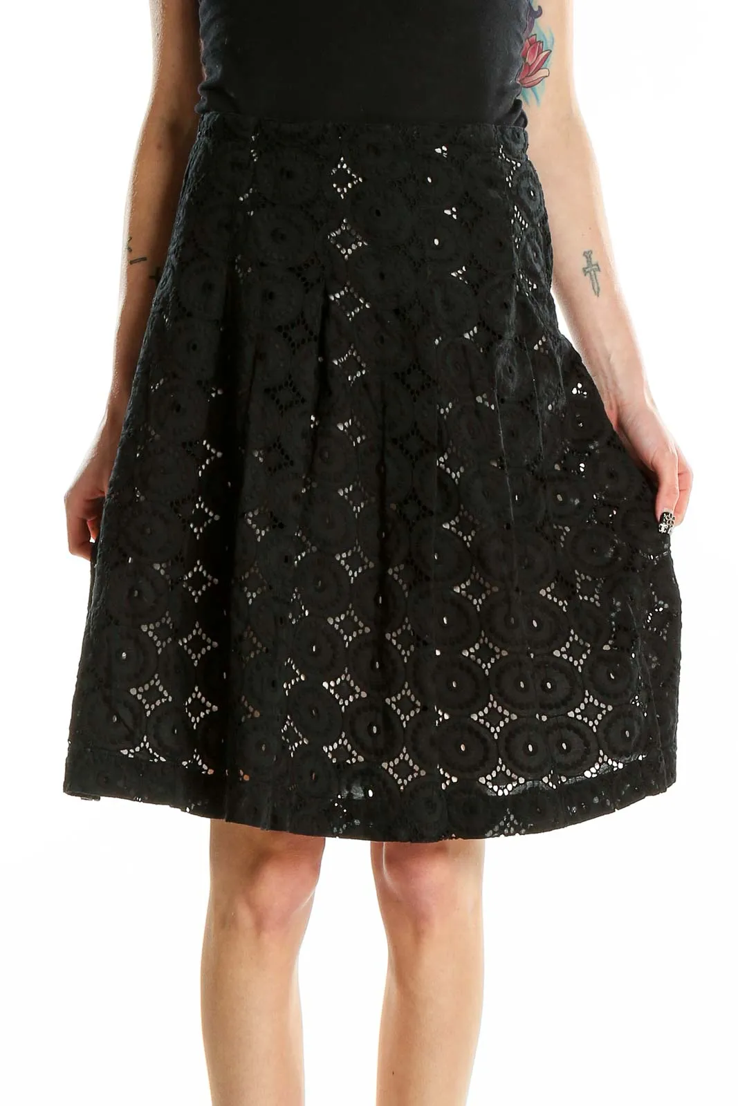 Black Eyelet Lace A-Line Skirt