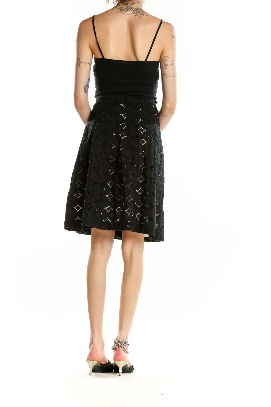 Black Eyelet Lace A-Line Skirt