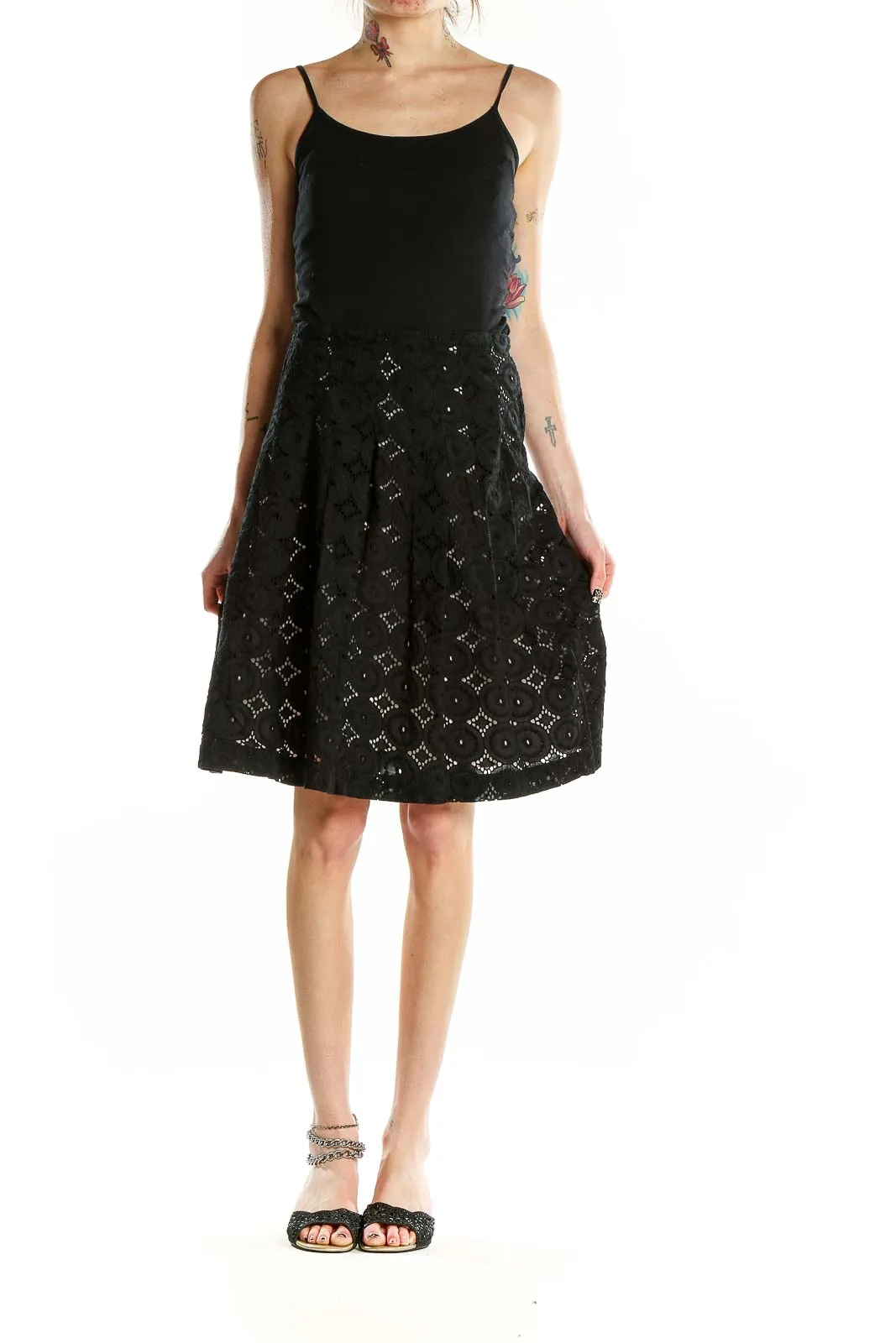 Black Eyelet Lace A-Line Skirt