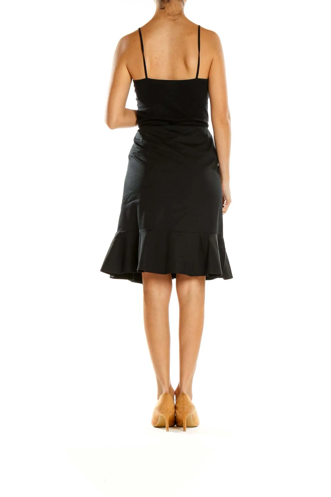 Black Flared Knee-Length Skirt