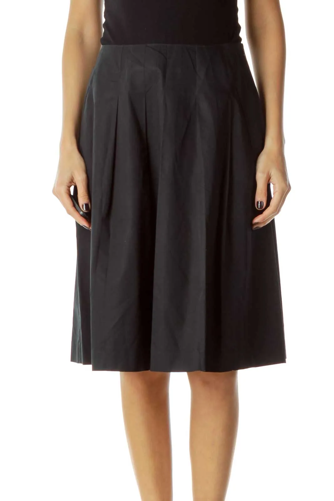 Black Flared Pocketed Skirt