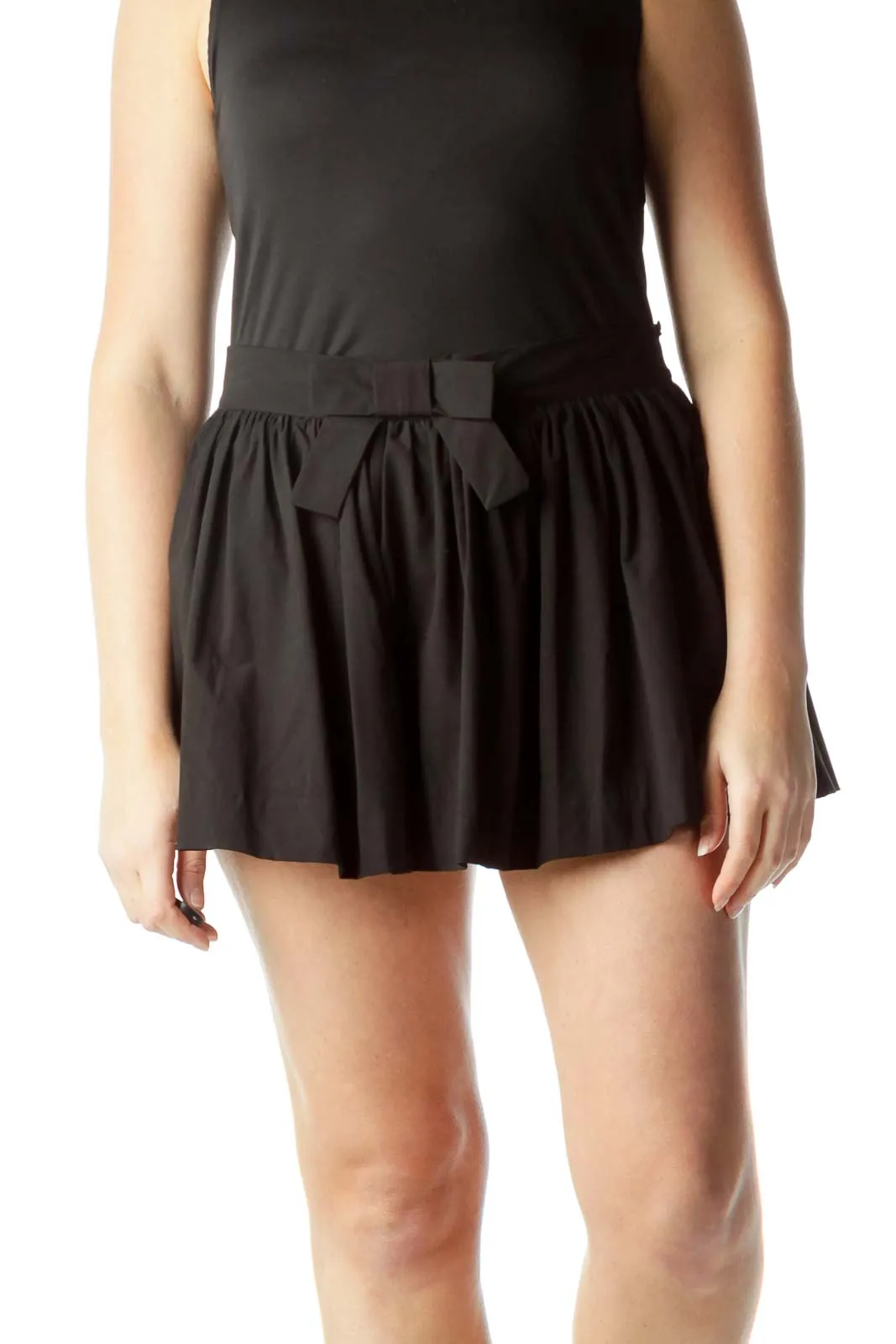 Black Flared Skirt with Front Bow Detail