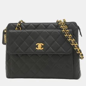 Black Quilted Caviar CC Front Pocket Tote Bag