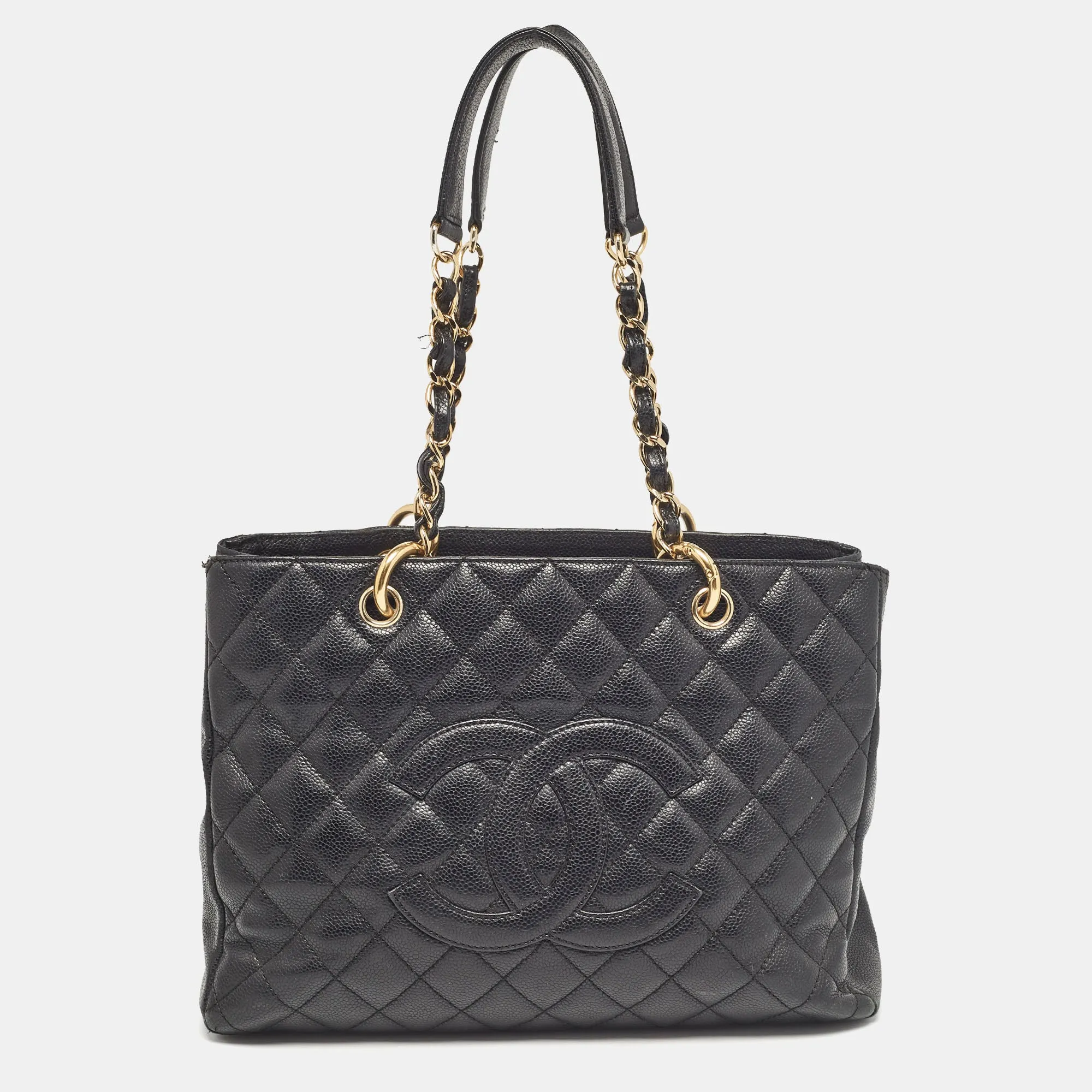 Black Quilted Caviar Leather GST Shopper Tote