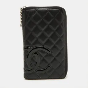 Black Quilted Leather Cambon Ligne Zippy Organizer Wallet