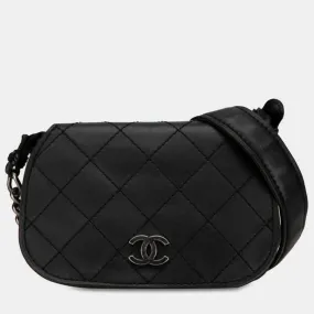 Black Quilted Leather Chain Flap Bag