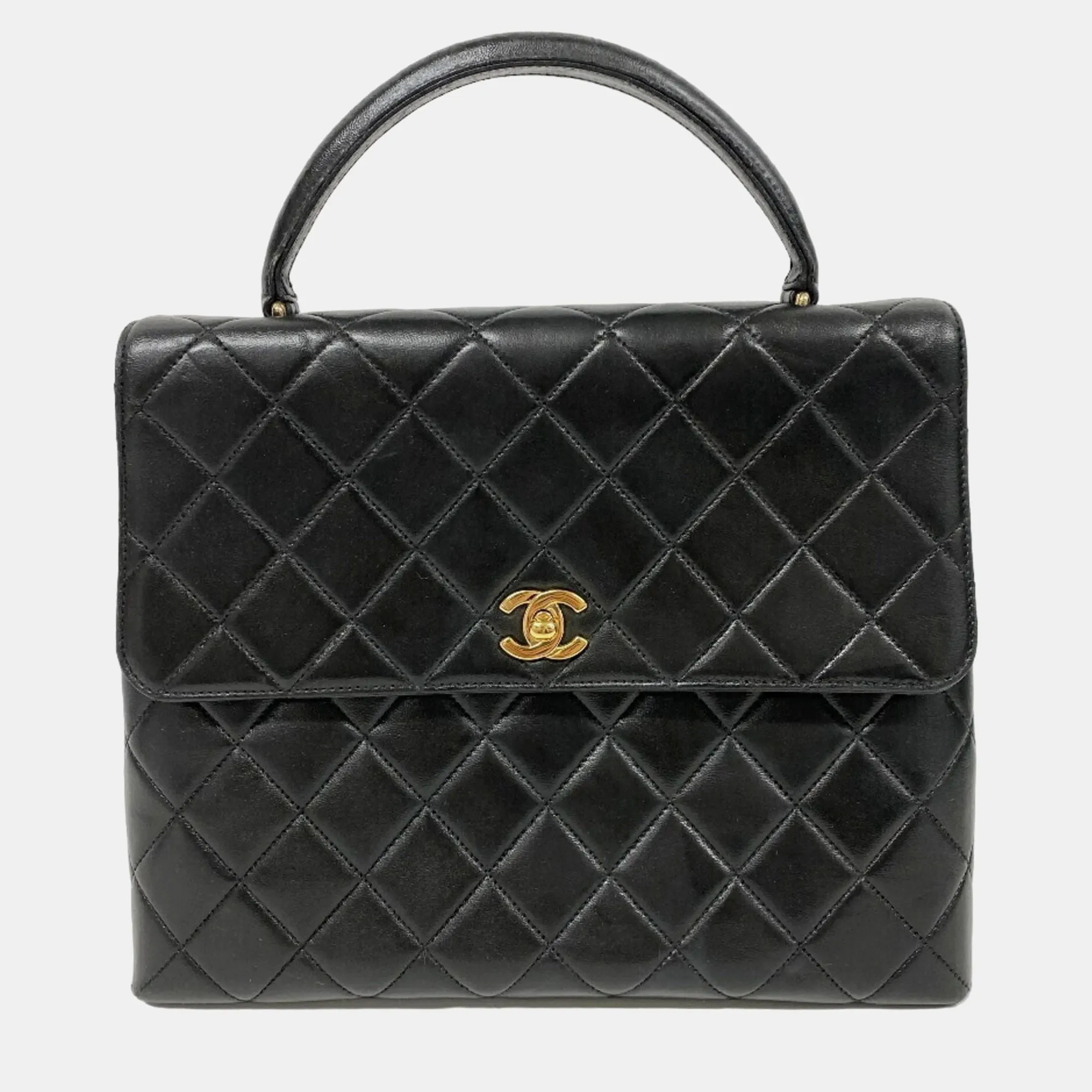 Black Quilted Leather Kelly Top Handle Bag