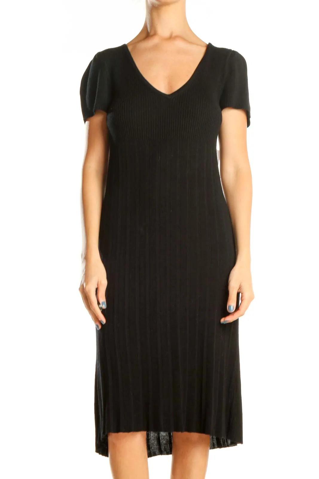 Black Ribbed Sheath Dress