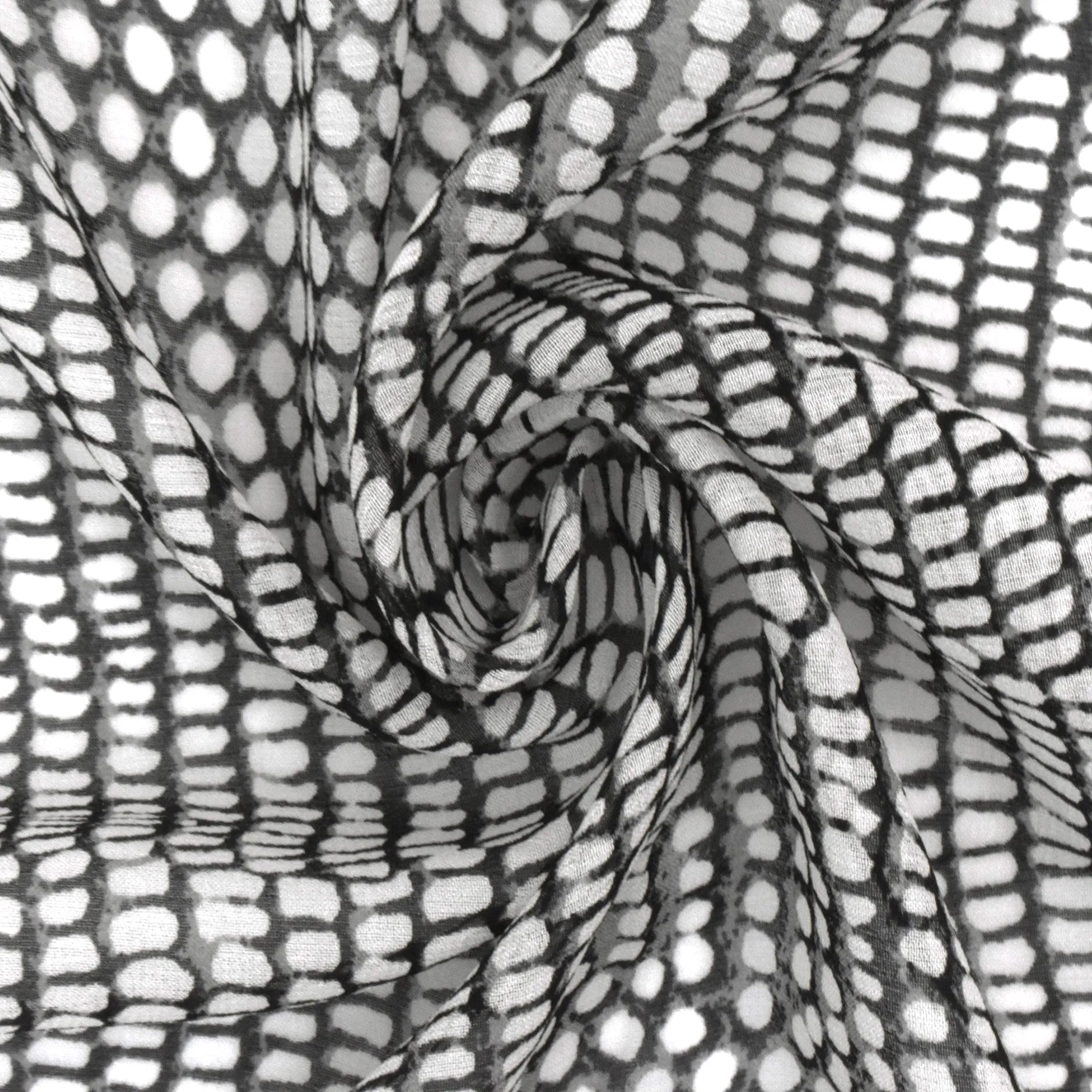 Black-White Reptile Printed Silk Chiffon Fabric