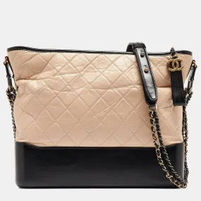 Black/Light Pink Quilted Leather Large Gabrielle Hobo