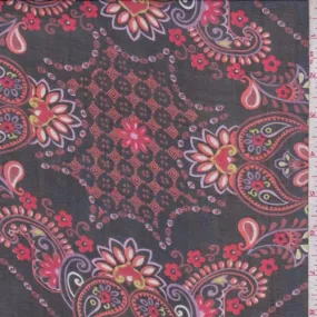 Black/Orange Deco Tile Silk Chiffon Fabric