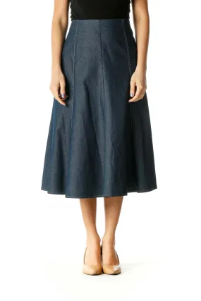 Blue Denim Midi Skirt