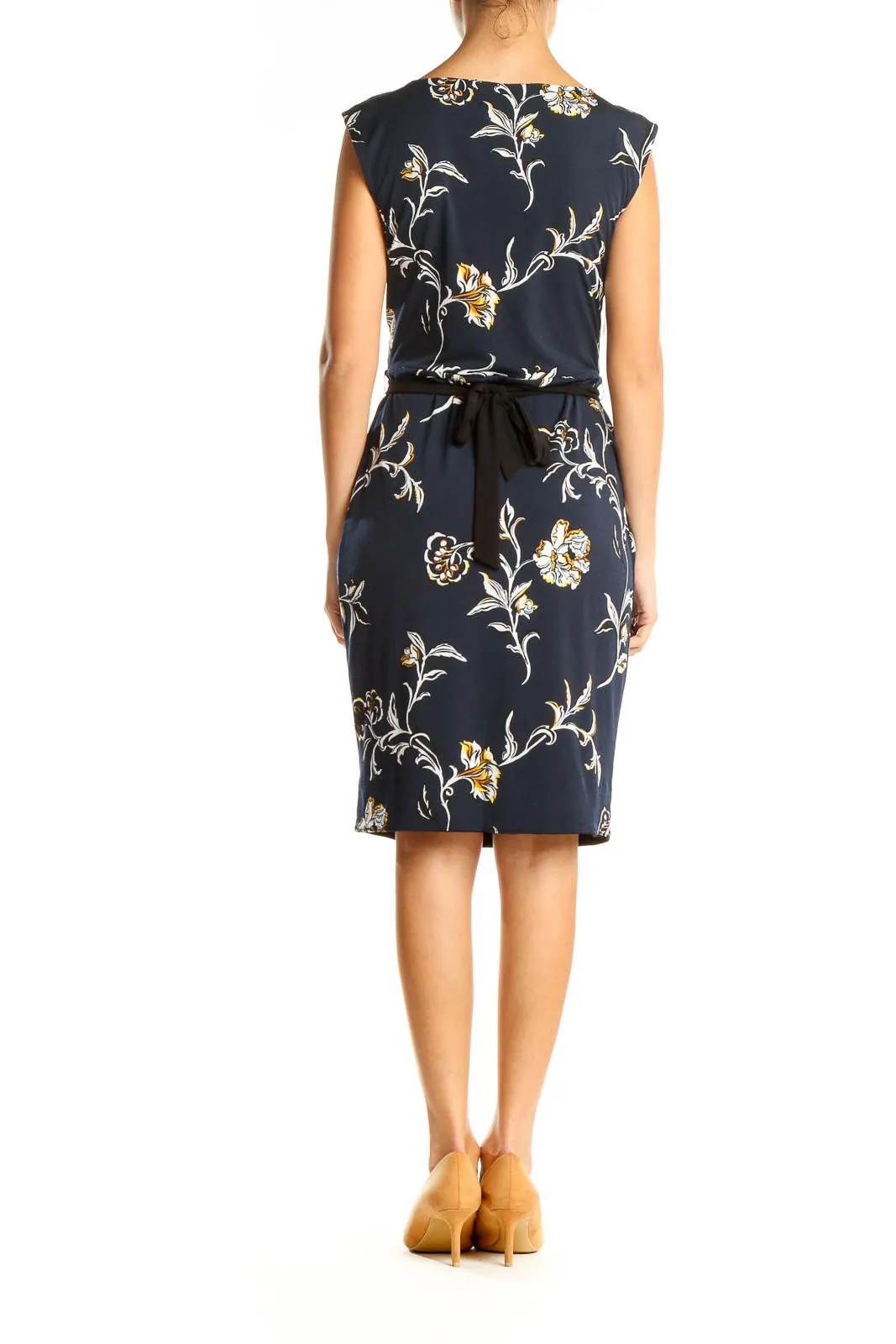 Blue Floral Print Work Sheath Dress