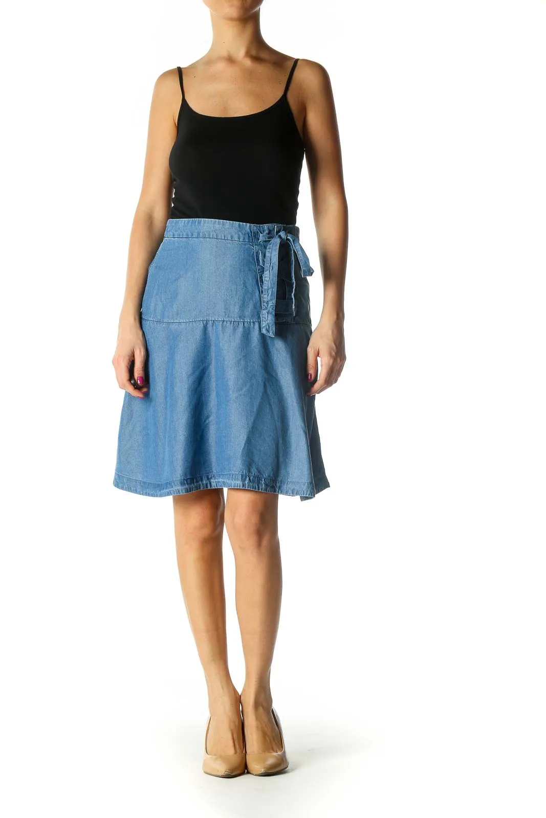 Blue Solid Casual Flared Skirt