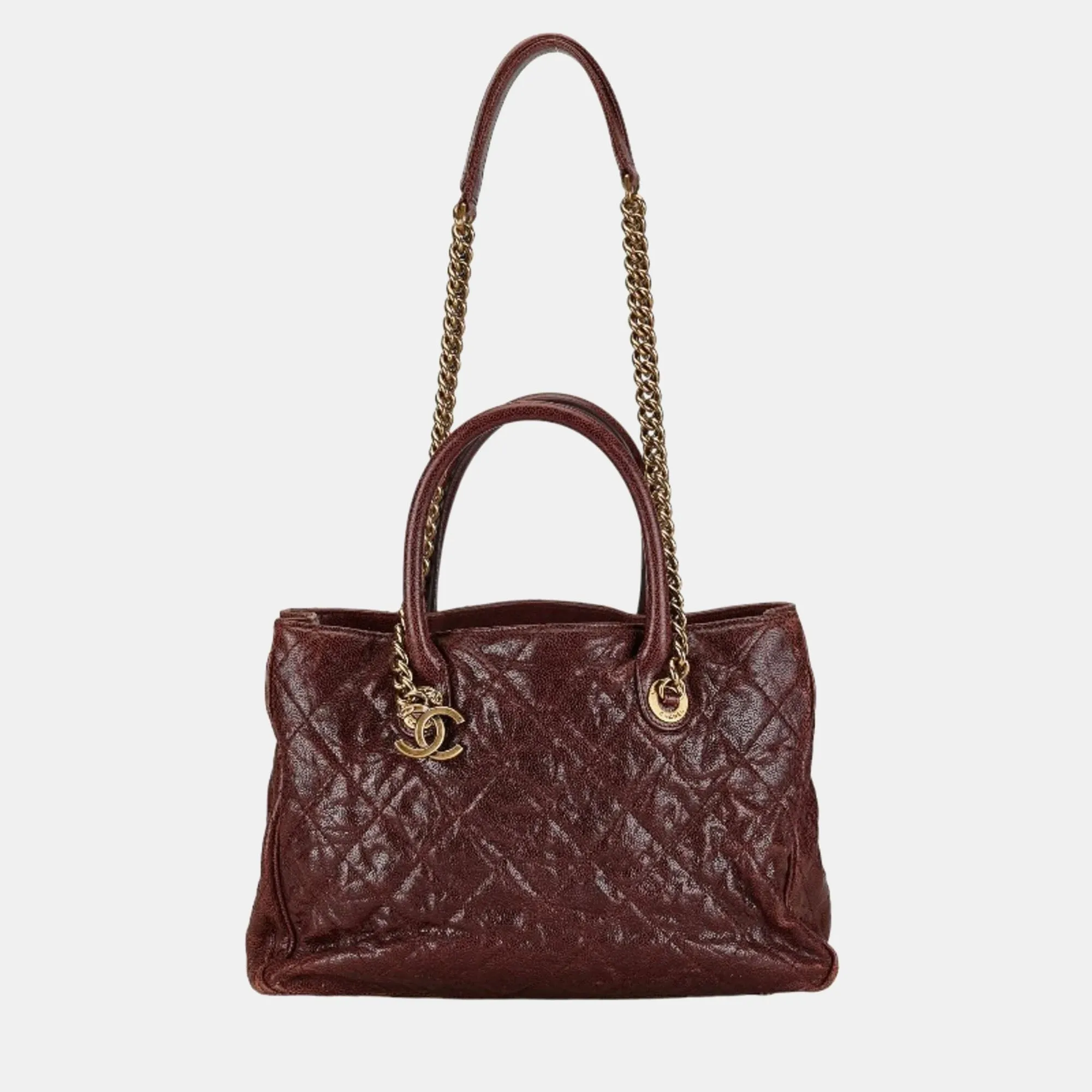 Bordeaux Leather Quilted Caviar Shiva Tote Bag