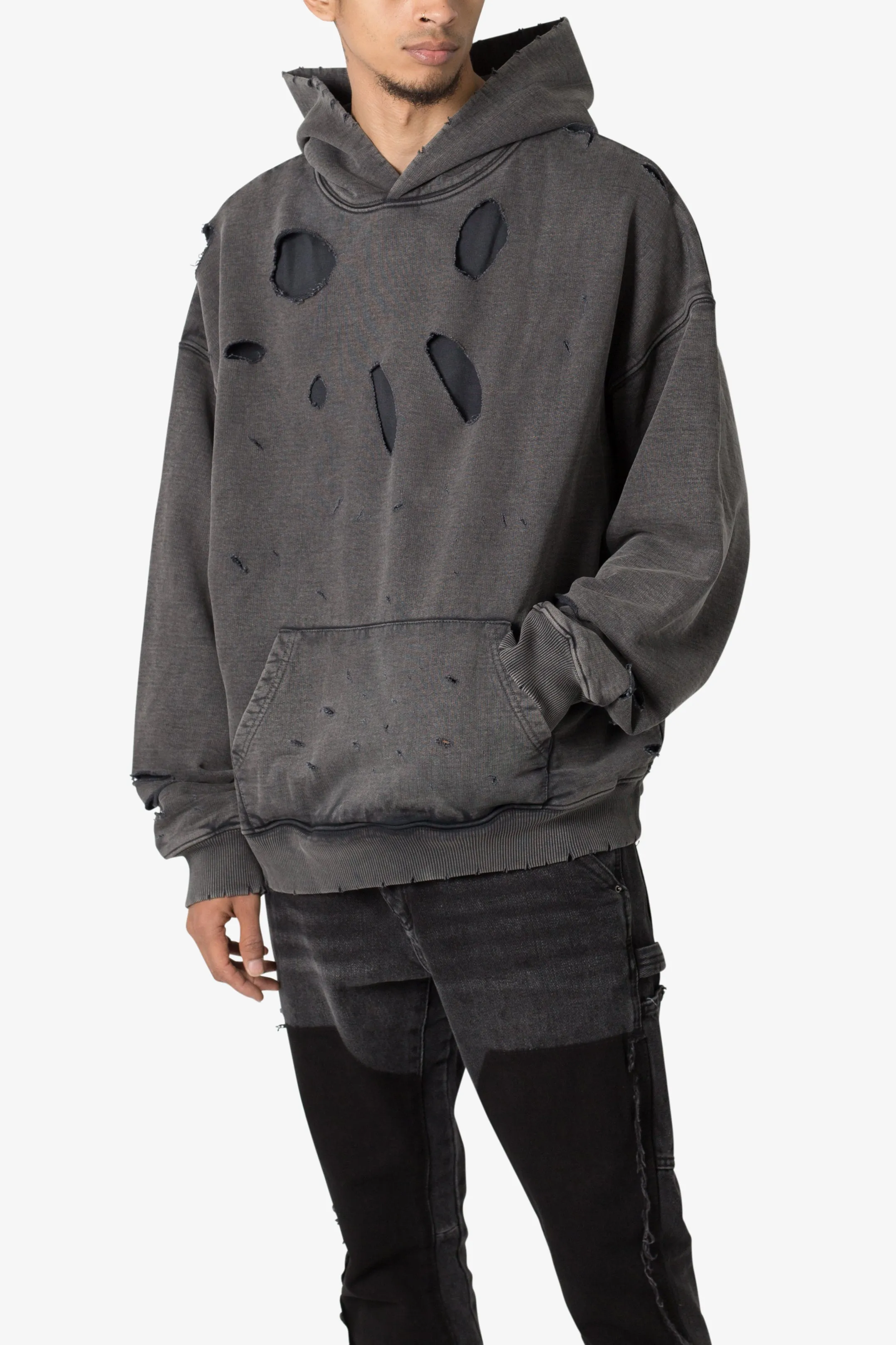 Breeze Destroyed Hoodie - Washed Black