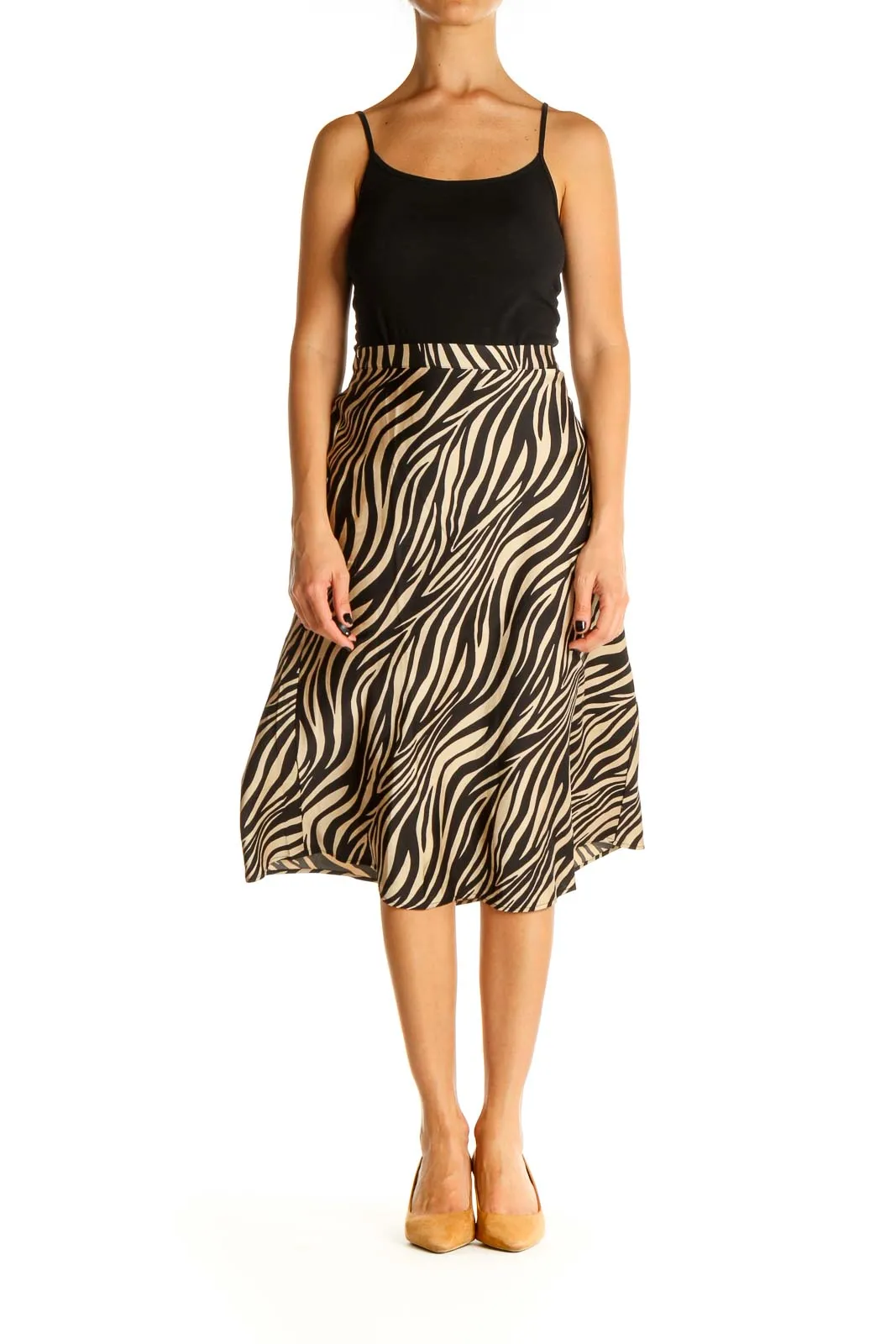 Brown Animal Print Casual Flared Skirt