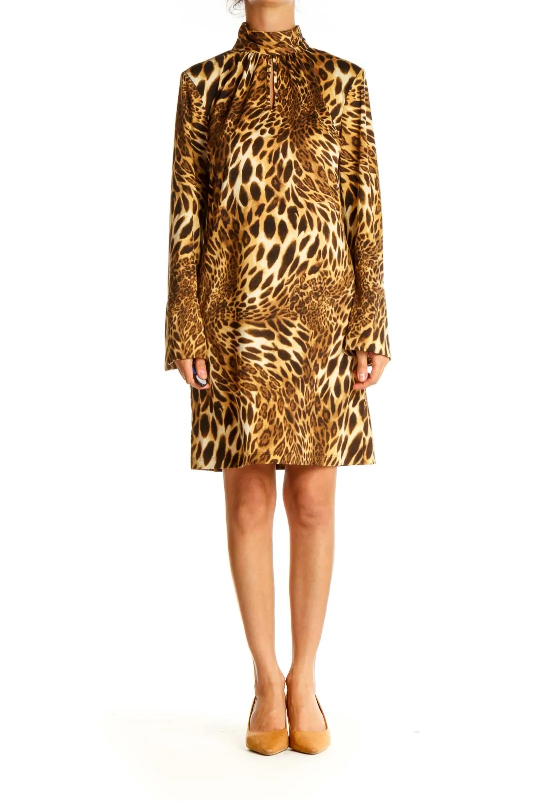 Brown Animal Print Day Sheath Dress