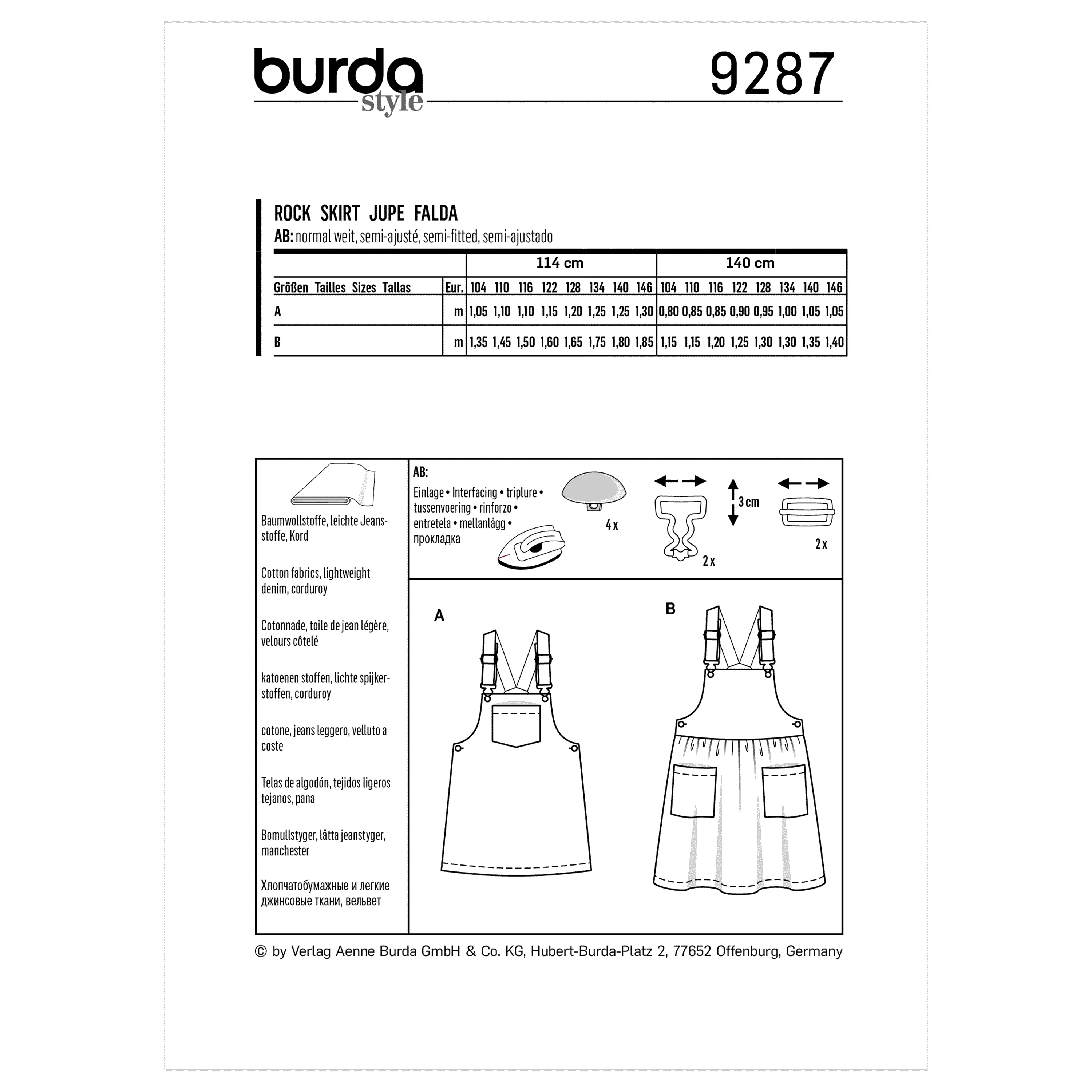 Burda Pattern 9287 Children's Bibbed skirt – Pinafore