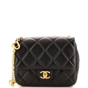 CHANEL CC Enamel Pearl Charm Me Square Flap Bag Quilted Lambskin Mini