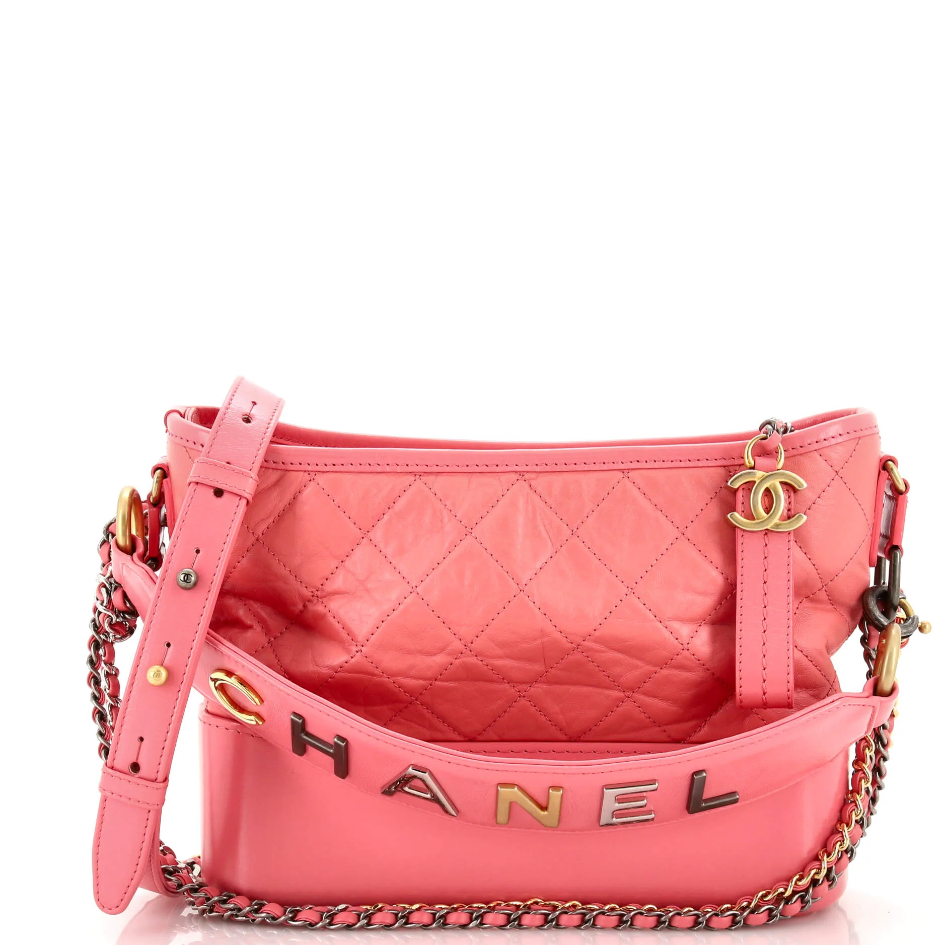 CHANEL Gabrielle Hobo with Logo Handle Quilted Aged Calfskin Medium