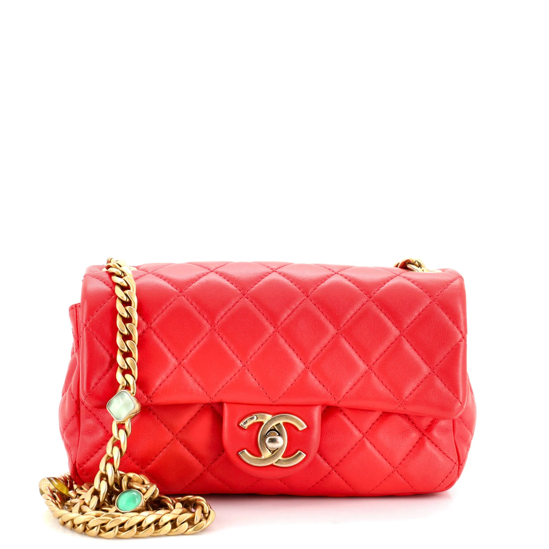 CHANEL Pearl Samba Resin Chain Flap Bag Quilted Lambskin Mini