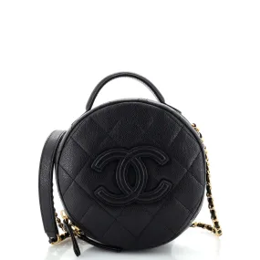 CHANEL Round Vanity With Chain Quilted Caviar Small