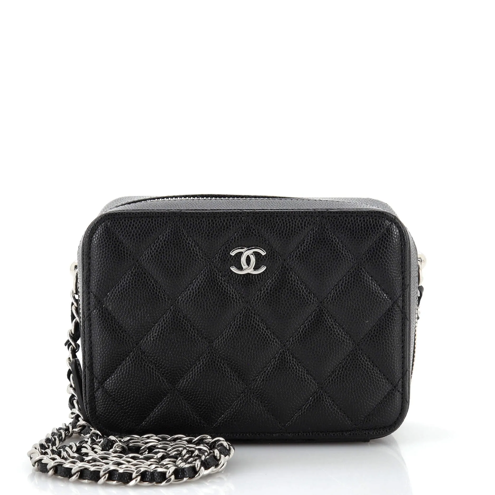 CHANEL Square CC Chain Camera Bag Quilted Caviar Mini