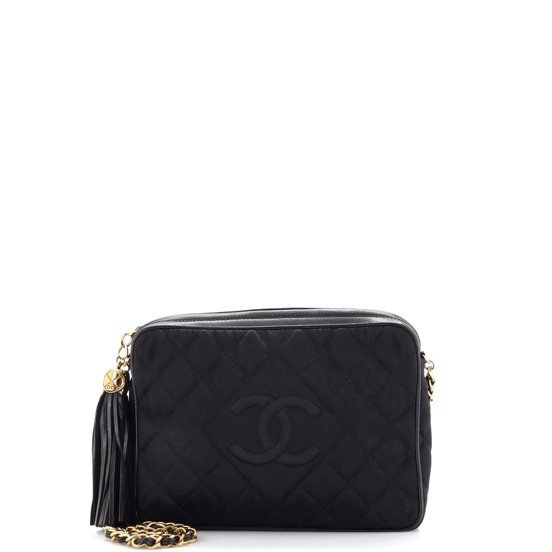 CHANEL Vintage Diamond CC Camera Bag Quilted Satin Medium