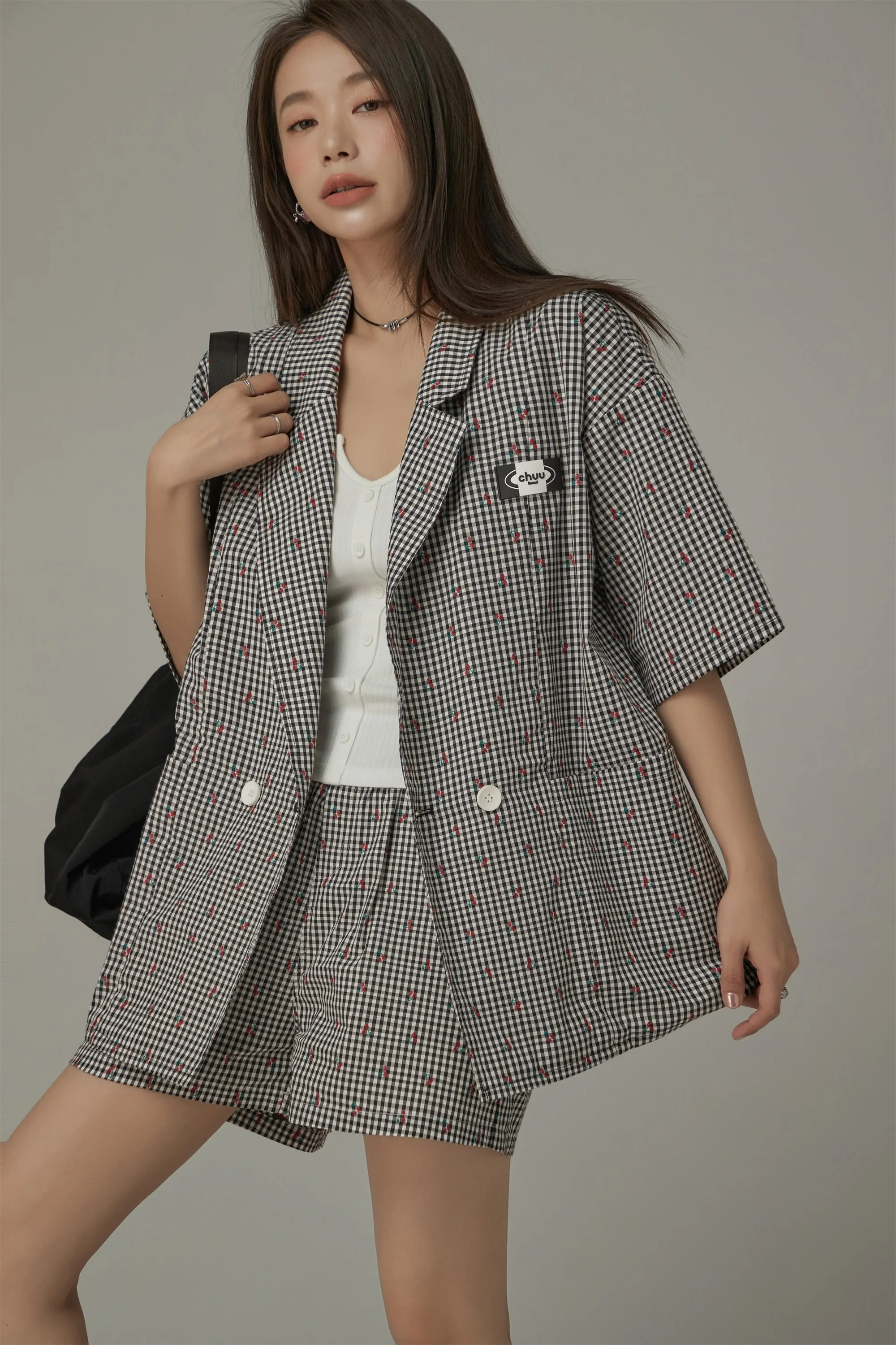 Checked Button Oversized Blazer Jacket