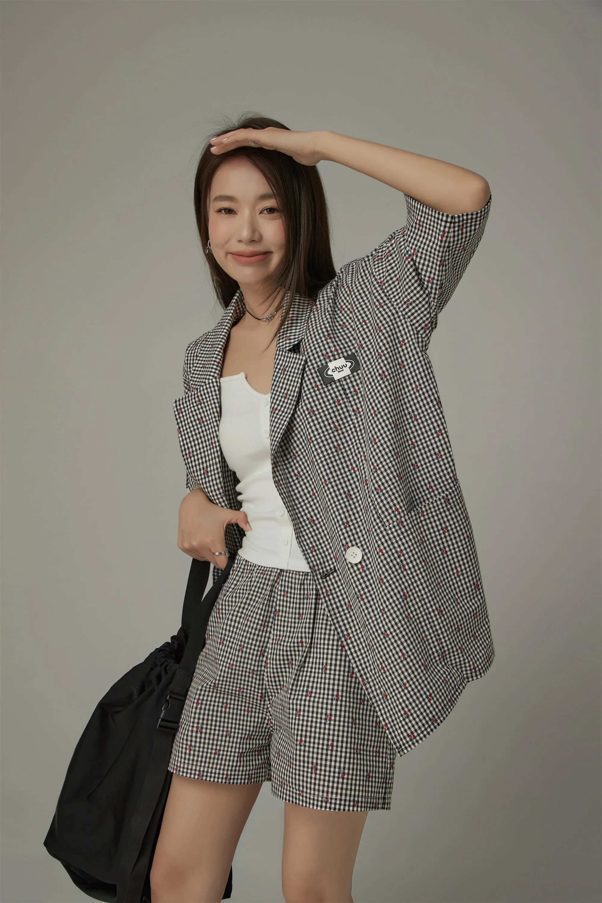 Checked Button Oversized Blazer Jacket