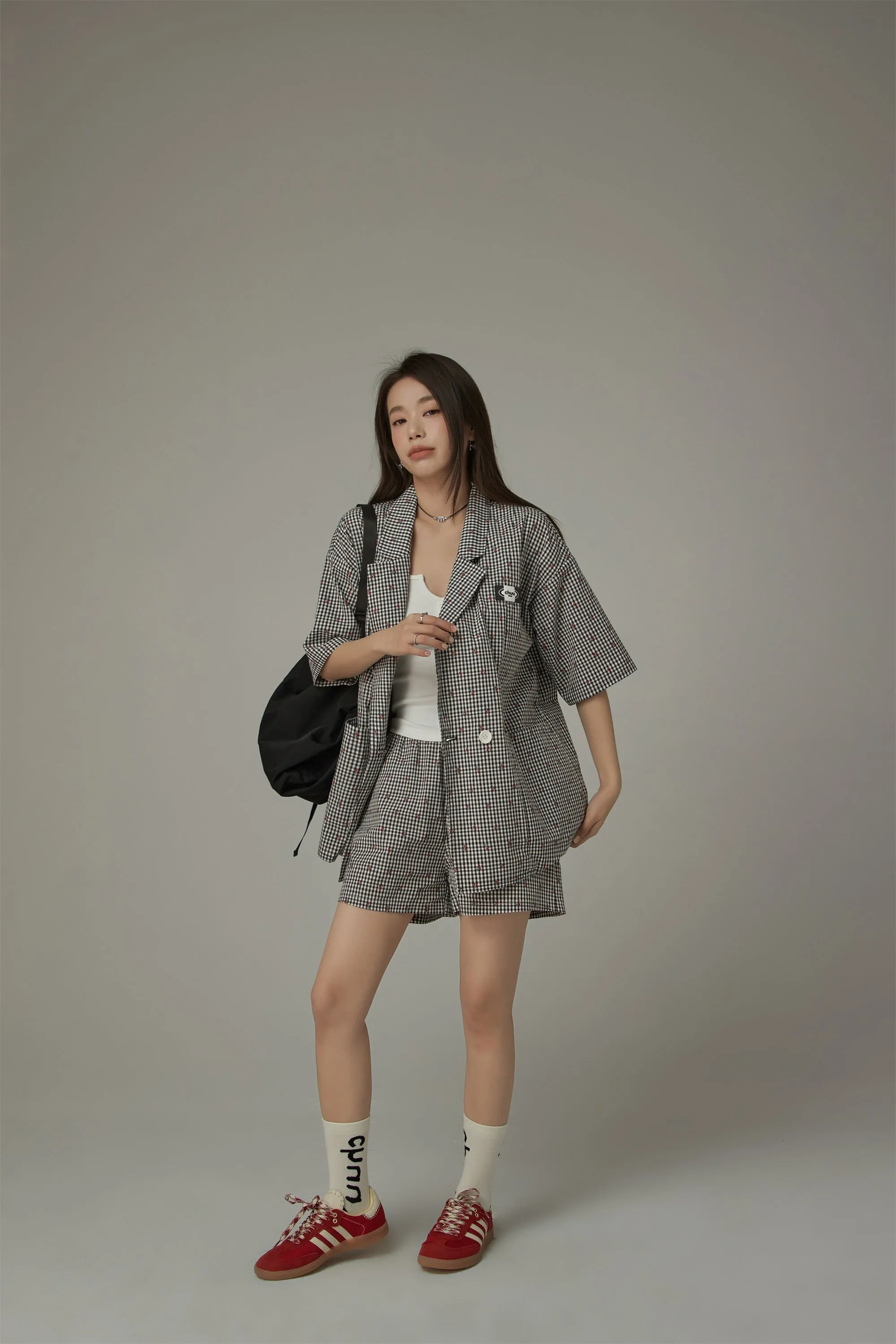 Checked Button Oversized Blazer Jacket