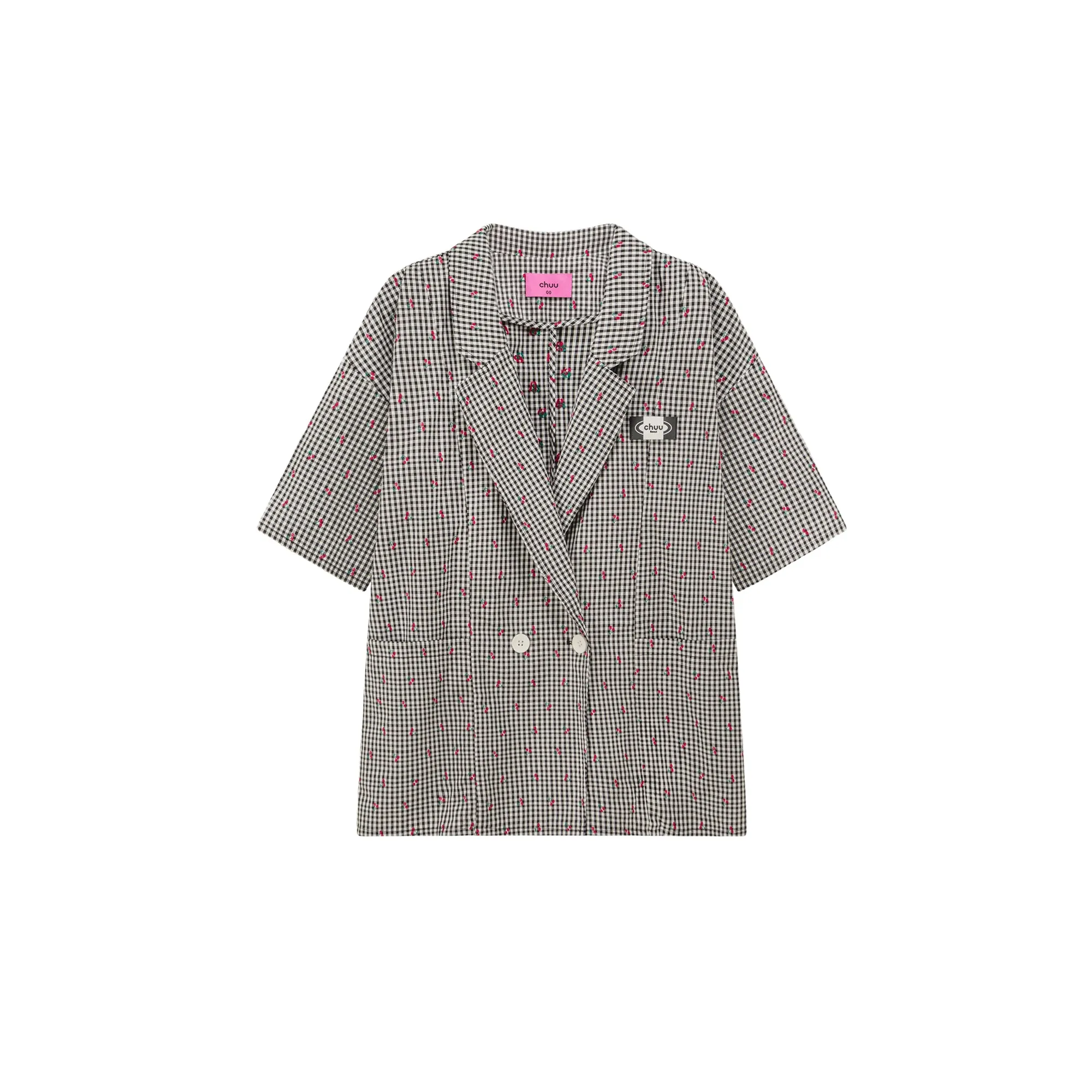 Checked Button Oversized Blazer Jacket