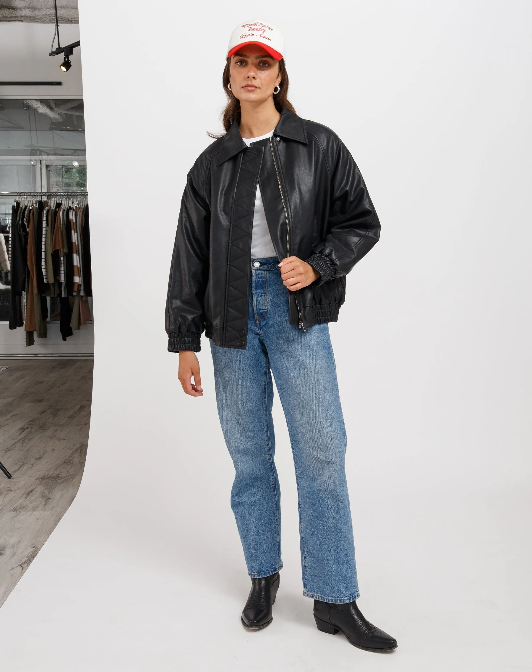 Christine Oversized Vegan Leather Bomber