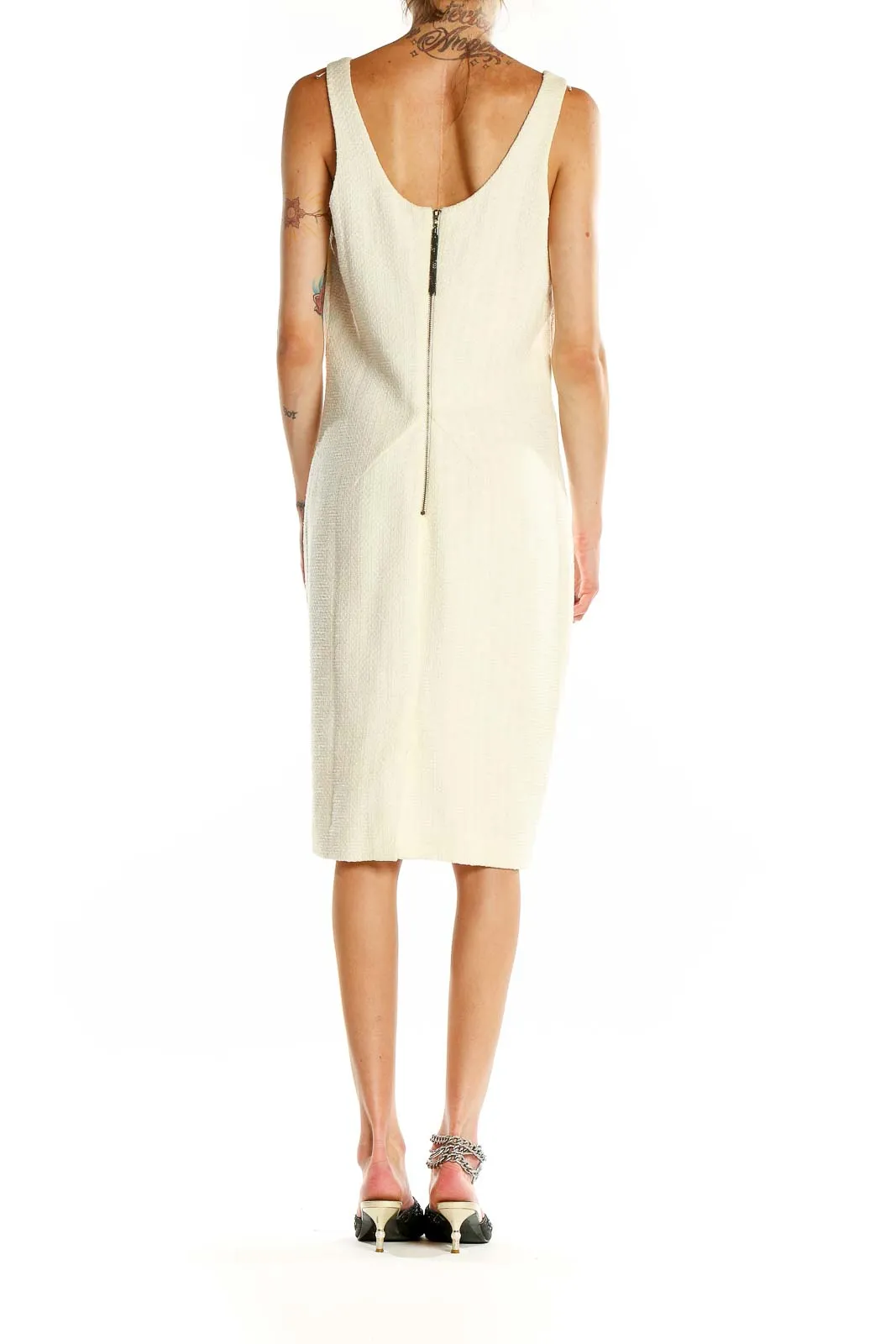 Cream Embellished Sleeveless Sheath Dress