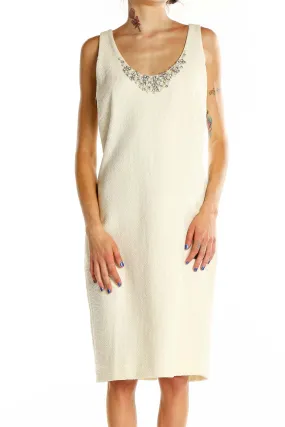 Cream Embellished Sleeveless Sheath Dress