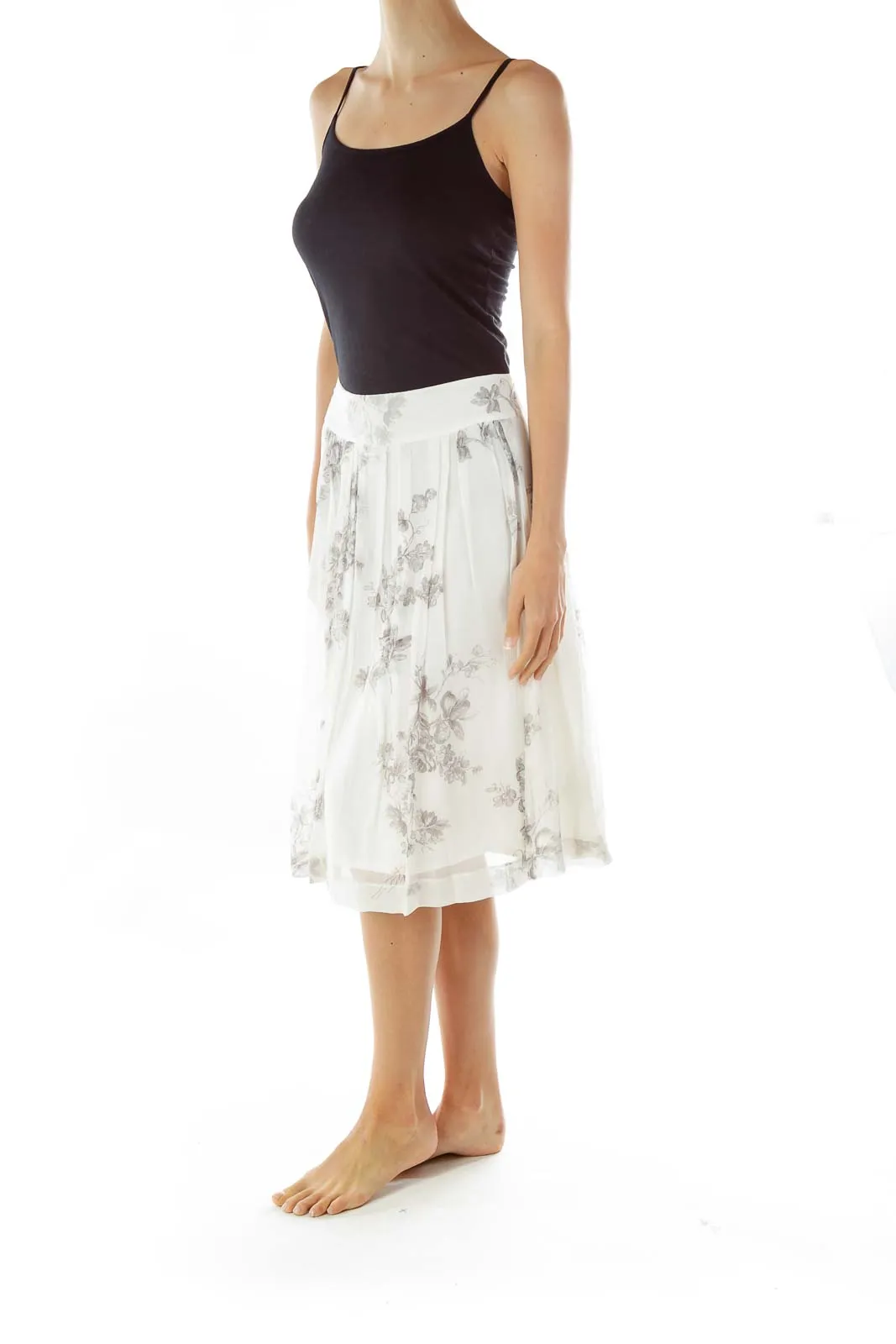 Cream Gray Silk Flared Skirt