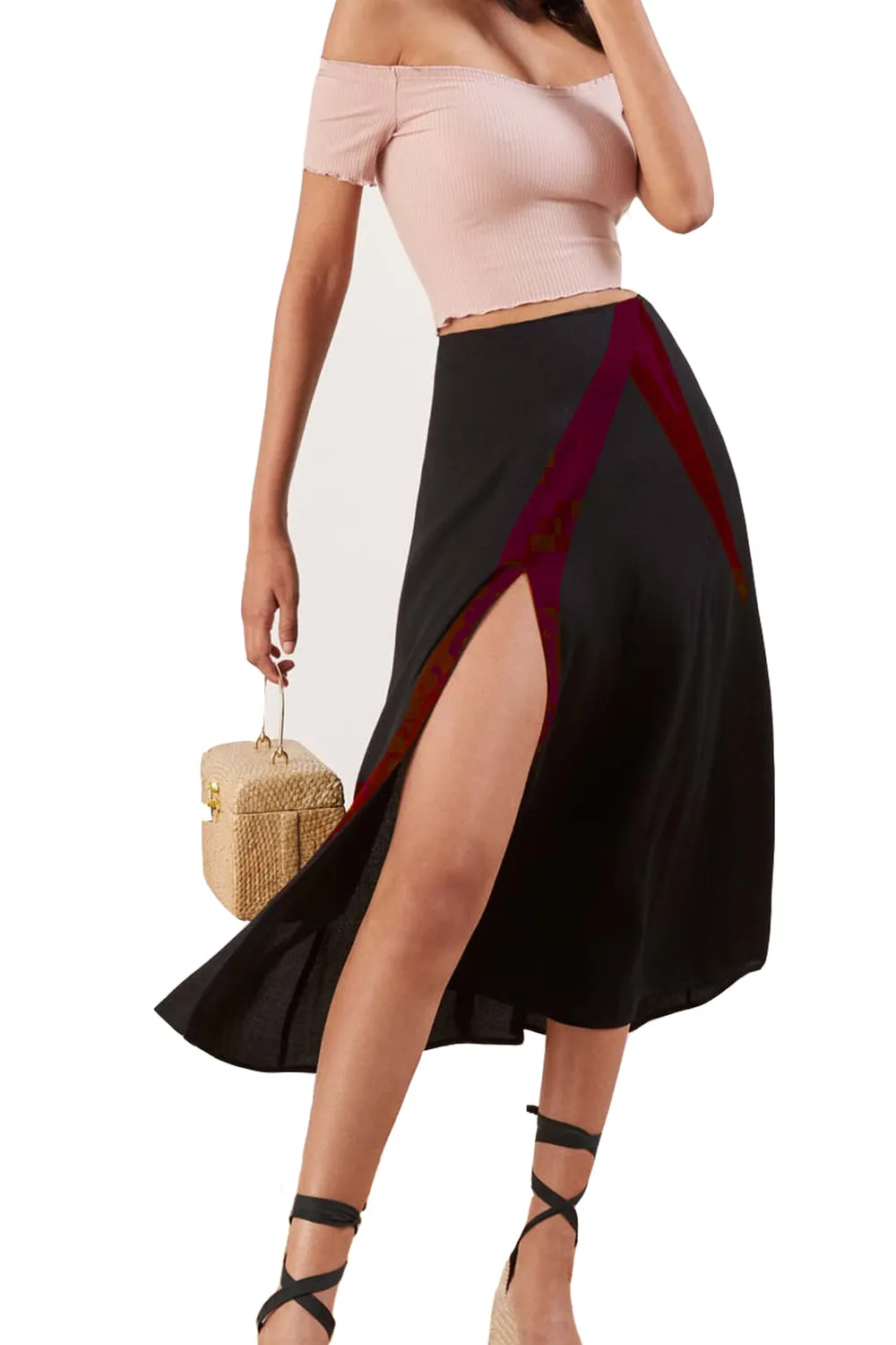 Flared Slit Skirt Black