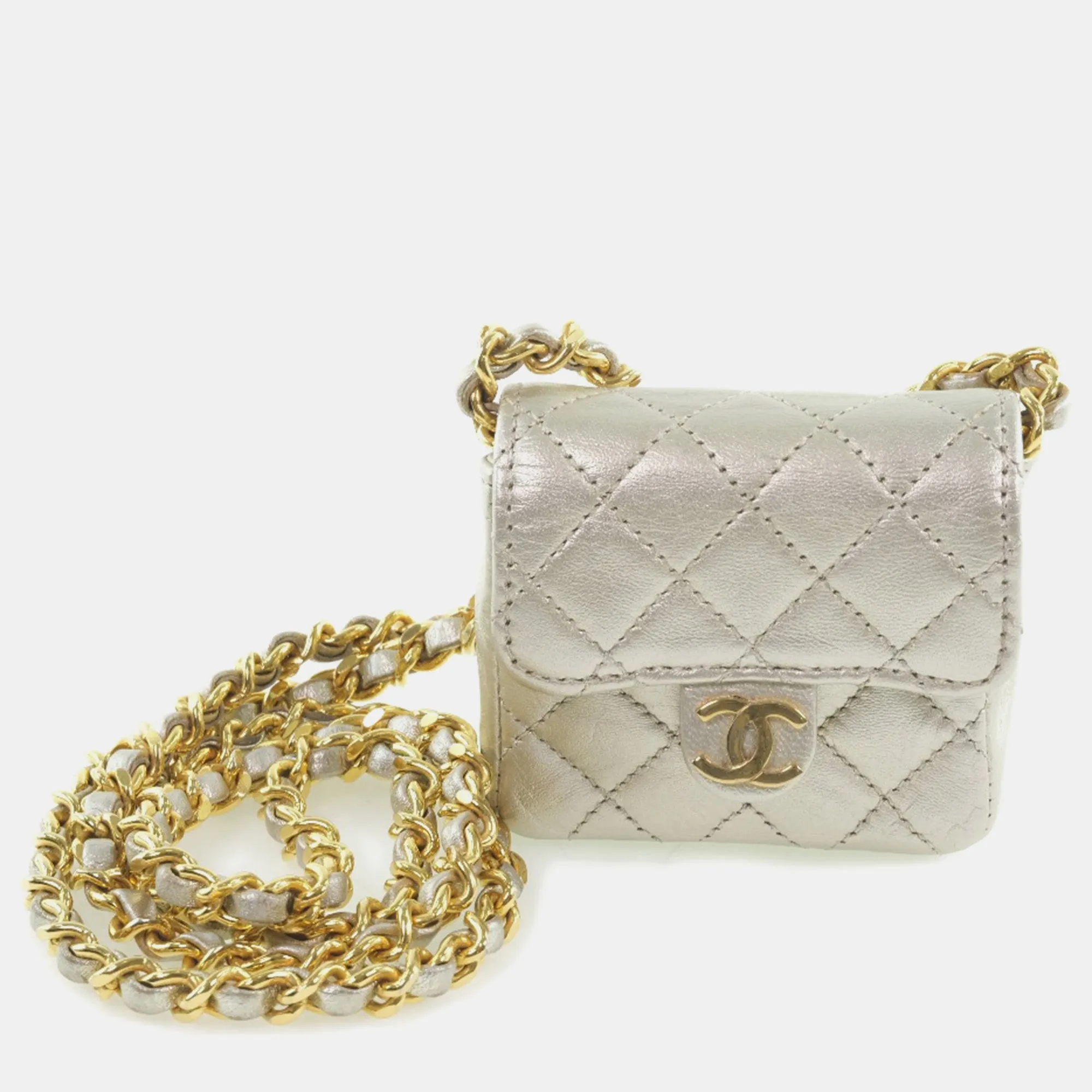 Gold Quilted Lambskin Micro Flap Bag