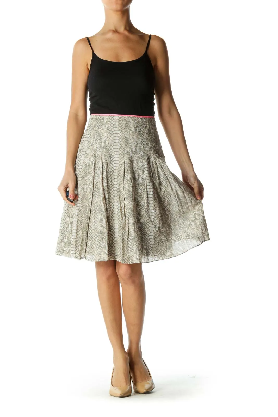 Gray and Pink Snake Skin Flared Skirt