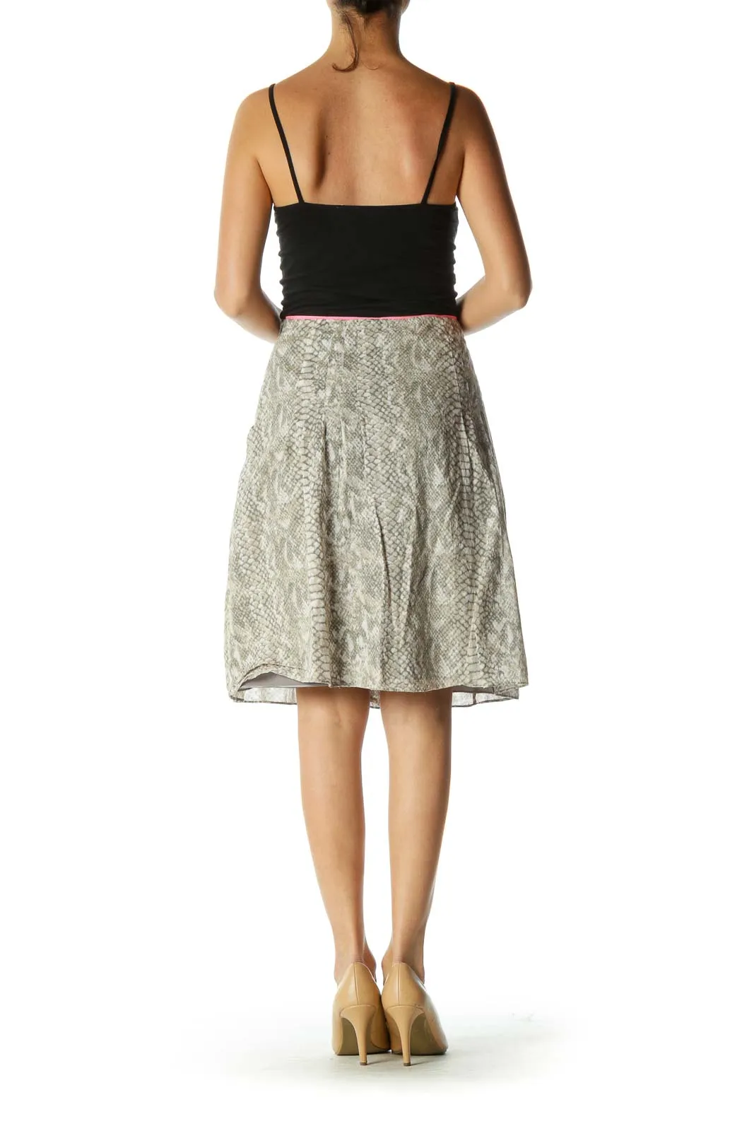 Gray and Pink Snake Skin Flared Skirt